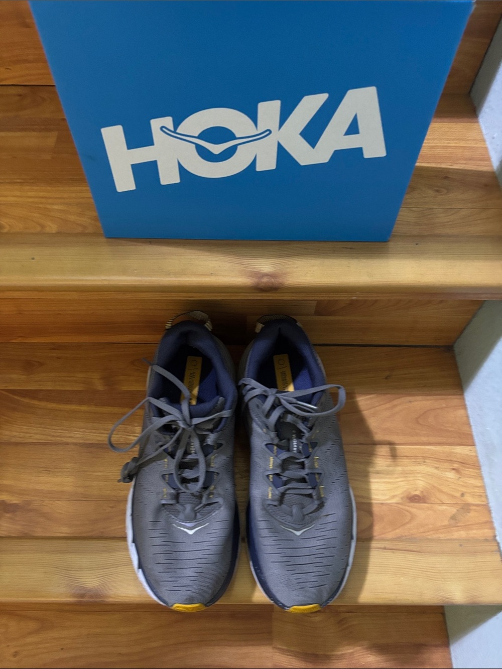 Hoka Men's Gray Athletic Sneakers with Navy Accents